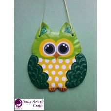 Owl Decor - Owl Wall Hanging - Owl Wall Decor - Green Owl Decor - Green Owl Nursery Decor - Polka Dot Owl - Wall Hanging - Salt Dough Hanger